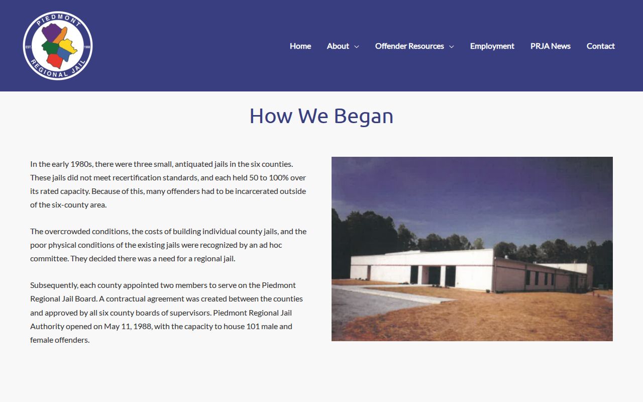 Piedmont Regional Jail facility information for Lunenburg County release records